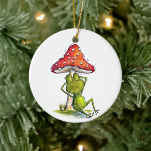 Launiger schlafender Frosch unter einem Pilz Keramik Ornament