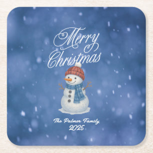 Launiger Schneemann Frohe Weihnachten Rechteckiger Pappuntersetzer