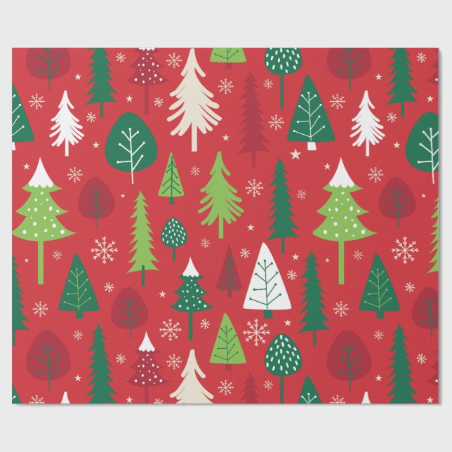 Launiger Weihnachtsbaum-Wald-Pattern Geschenkpapier (Flach)