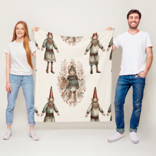Launiger Weihnachtselfen-Volks kunst Rahm Grün Rot Fleecedecke
