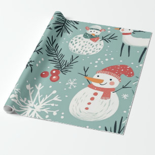 Launiger weißer Schneemann Geschenkpapier
