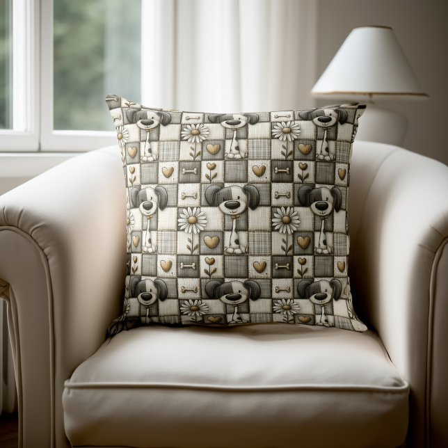 Launiges Patchwork-Hundemuster Kissen (Von Creator hochgeladen)