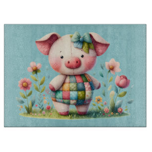 Launiges Patchwork-Schwein im Blumen Garten Schneidebrett