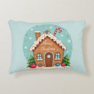 Launiges Weihnachtsszene mit Gingerbread-Haus Dekokissen