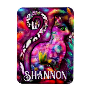 Launische abstrakte Kitty-Katze Blumen Personalize Magnet