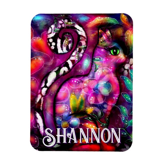 Launische abstrakte Kitty-Katze Blumen Personalize Magnet (Vertikal)