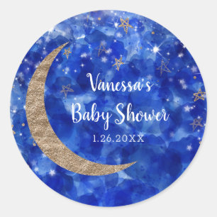Launische Blaue Gold Bronze Mond Sterne Babyparty Runder Aufkleber