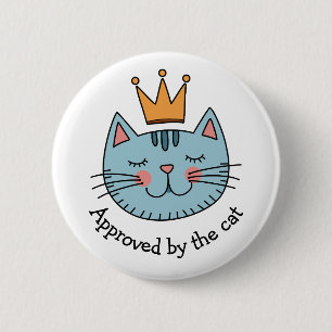 Launische blaue Katze mit einer gelben Krone Custo Button