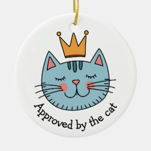 Launische blaue Katze mit einer gelben Krone Custo Keramik Ornament