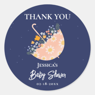 Launische Blumen Schirm Baby Shower Danke Runder Aufkleber