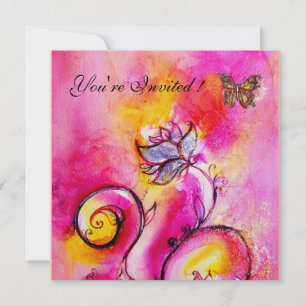 LAUNISCHE BLUMEN & SCHMETTERLINGE rosa gelb Einladung