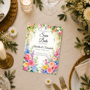 Launische Blumengarten-Hochzeit Save The Date