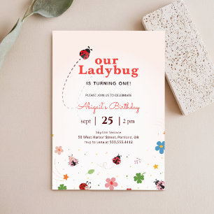 Launische Blumige Süße Käfer Marienkäfer 1. Geburt Einladung