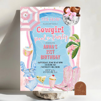 Launische Cowgirl-Cocktails-Poolparty-Geburtstag Einladung