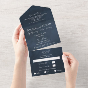 Launische dunkelblaue Aquarell moderne Hochzeit   All In One Einladung