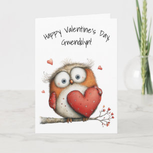Launische Eule auf einem Ast Frohen Valentinstag Karte
