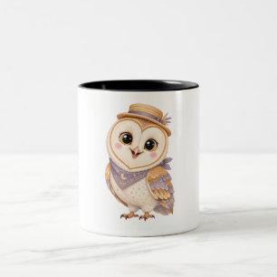 Launische Eule mit Strohhut Zweifarbige Tasse