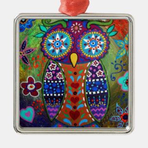 launische Eule Silbernes Ornament