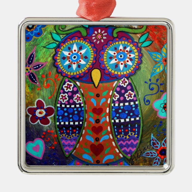 launische Eule Silbernes Ornament (Vorne)