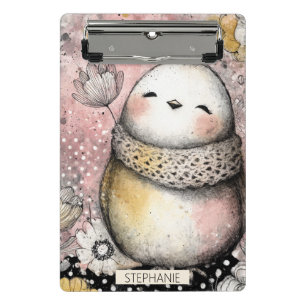 Launische Eulen-Blumen-Aquarell-Kunst Mini Klemmbrett