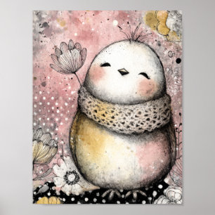 Launische Eulen-Blumen-Aquarell-Kunst Poster
