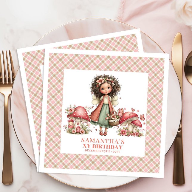 Launische Feen Rosa Blumen Benutzername Party Serviette (Whimsical Fairy Pink Flowers Custom Name Party Napkins)