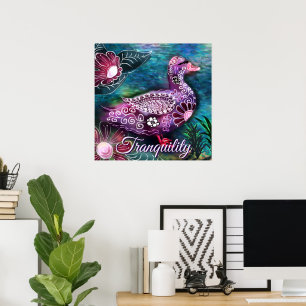 Launische Florale Ente Lila Türkis Personalisiert Poster
