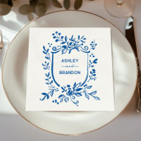 Launische Französisch Blaue Botanische Wappen Hoch