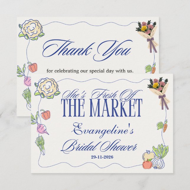 Launische frisch auf dem Markt Bridal Shower Dankeskarte (Vorne/Hinten)