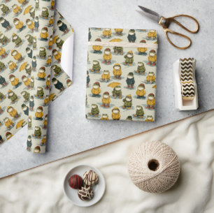 Launische Frösche im Regenmantel-Muster Geschenkpapier