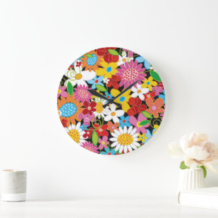 Launische Frühlingsblumen Farbige Gartenblumen Große Wanduhr