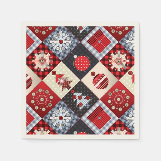 Launische Gingham-Weihnachts-Patchwork-Quilt Serviette (Vorderseite)