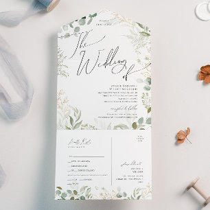 Launische Grün-Gold-Hochzeit von Siegel und Versan All In One Einladung