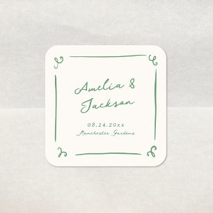 Launische Grüne Hochzeit Mit Der Hand Gezeichnet Quadratischer Aufkleber