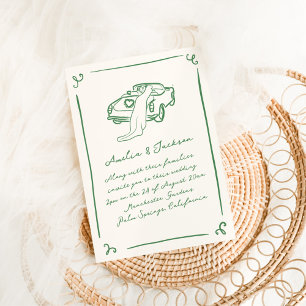Launische Grüne Hochzeit mit Handzeichnung Einladung