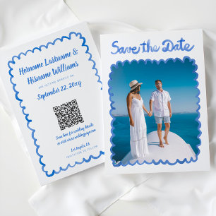 Launische handgezeichnete blaue Foto-QR-Website Save The Date