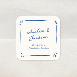 Launische handgezeichnete marineblaue Hochzeit Quadratischer Aufkleber