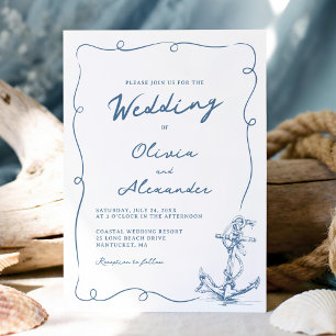 Launische handgezeichnete nautische Anker-Hochzeit Einladung