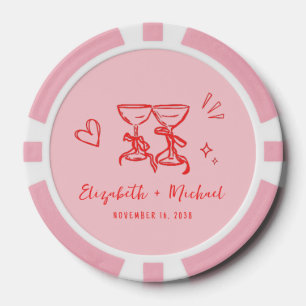 Launische handgezeichnete rosa rote Hochzeit Pokerchips