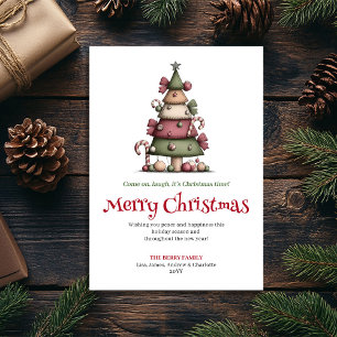 Launische handgezeichnete Weihnachtsbaum-Grußkarte Feiertagskarte