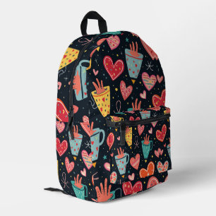 Launische Herzen und Kaffeetassen Muster Bedruckter Rucksack