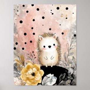 Launische Igel-Blumen-Aquarell-Kunst Poster