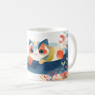 Launische Katze im blühenden Blumengarten Kaffeetasse