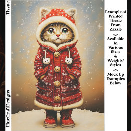 Launische Katze, roter Mantel, Schnee EJ5 Découpag Seidenpapier