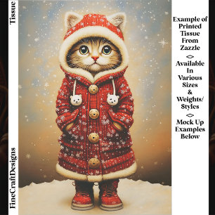 Launische Katze, roter Mantel, Schnee EJ5 Decoupag Seidenpapier