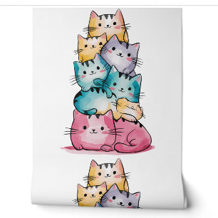 Launische Katzen-Wandkunst in Aquarell - Moderne K Tapete