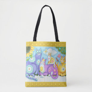 LAUNISCHE KATZENFREUNDE KATZE TOTE BAG Gelb Tasche