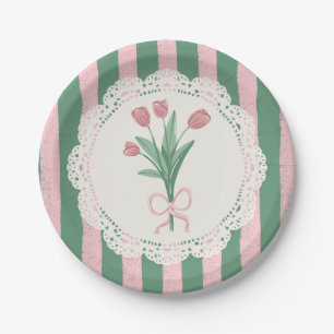 Launische Kokette Rosa Schleife Vintage Tulpe Pappteller