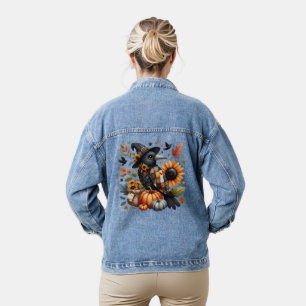 Launische Krähe mit Kürbissen und Sonnenblumen Jeansjacke