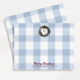 Launische Kranz-Weihnachts-Blau-Gingham-Grußkarte Einladung